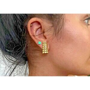 Vtg 80s signed Richelieu gold tone clip on earrings ridged modern minimalist‎